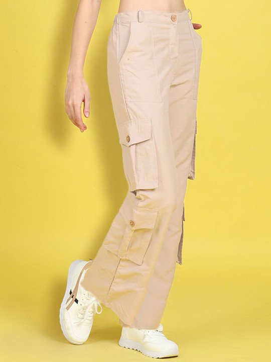 Girls Beige Mid-Rise Knitted Cargos - Image 4