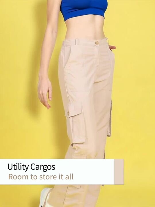 Girls Beige Mid-Rise Knitted Cargos - Image 2