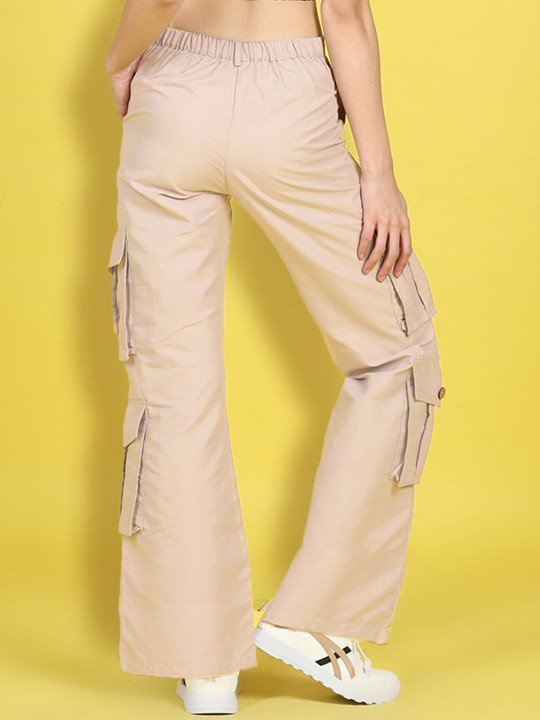 Girls Beige Mid-Rise Knitted Cargos - Image 3