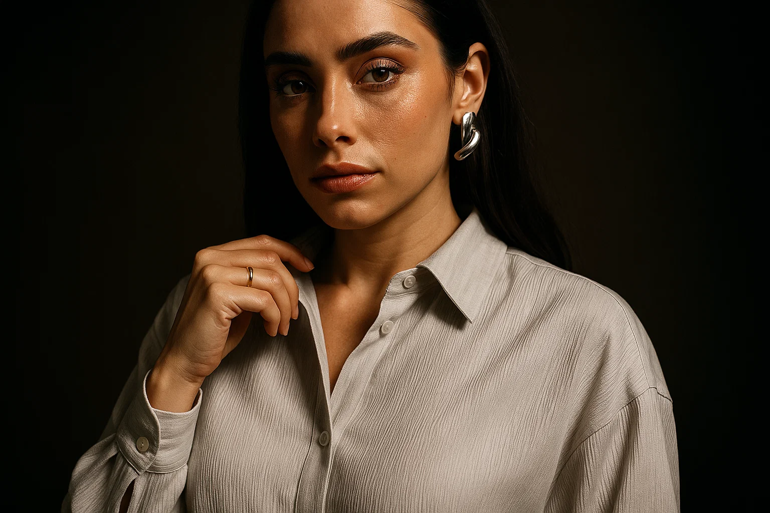 UrbanEase White Textured Drop-Shoulder Casual Shirt