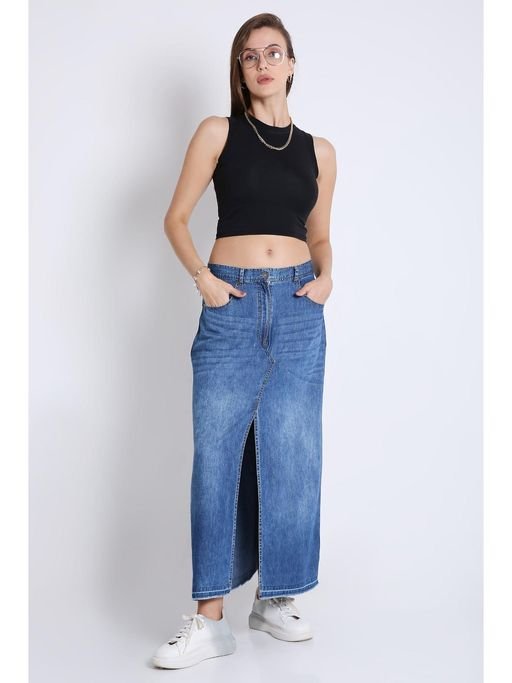 Blue Denim Long Pencil Skirt - Image 8