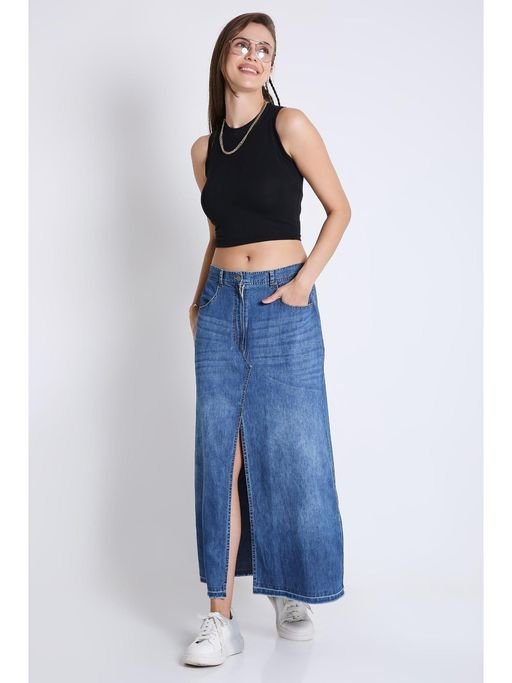 Blue Denim Long Pencil Skirt - Image 4