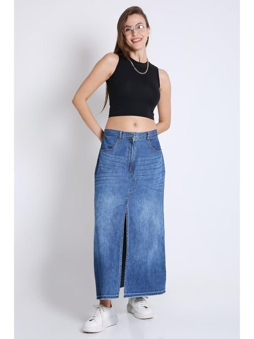 Blue Denim Long Pencil Skirt - Image 5