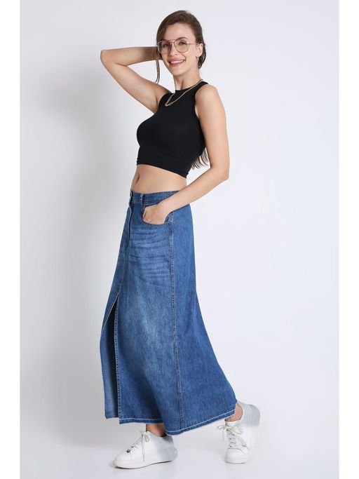 Blue Denim Long Pencil Skirt - Image 6