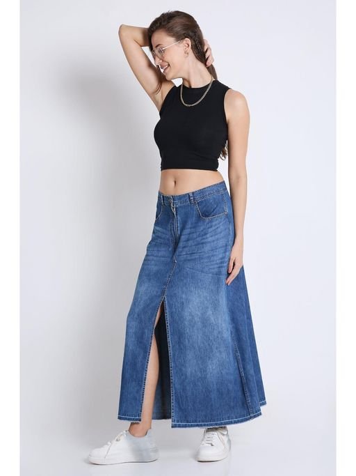 Blue Denim Long Pencil Skirt - Image 2