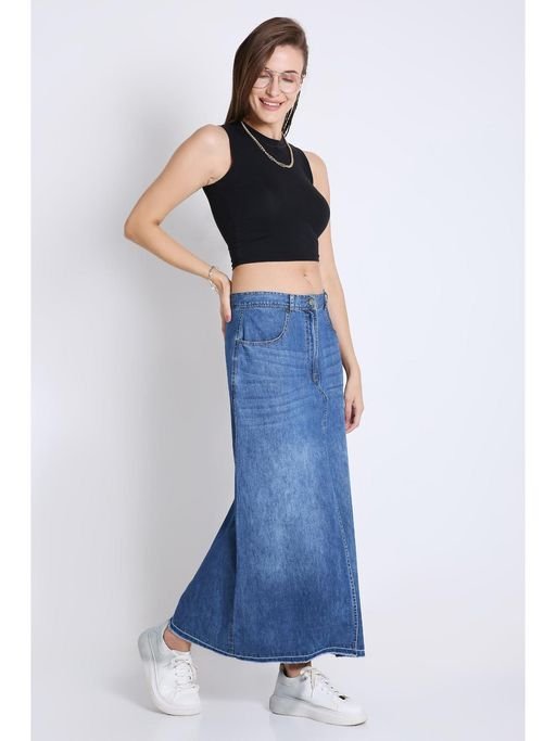 Blue Denim Long Pencil Skirt - Image 3