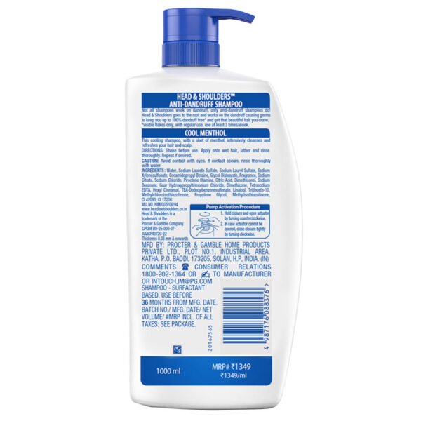 Head & Shoulders Cool Menthol Anti-Dandruff Shampoo – 1L - Image 13