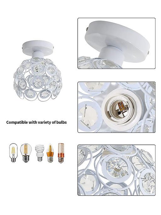 Homesake White Metal DualRing Crystal Ceiling Light - Image 7