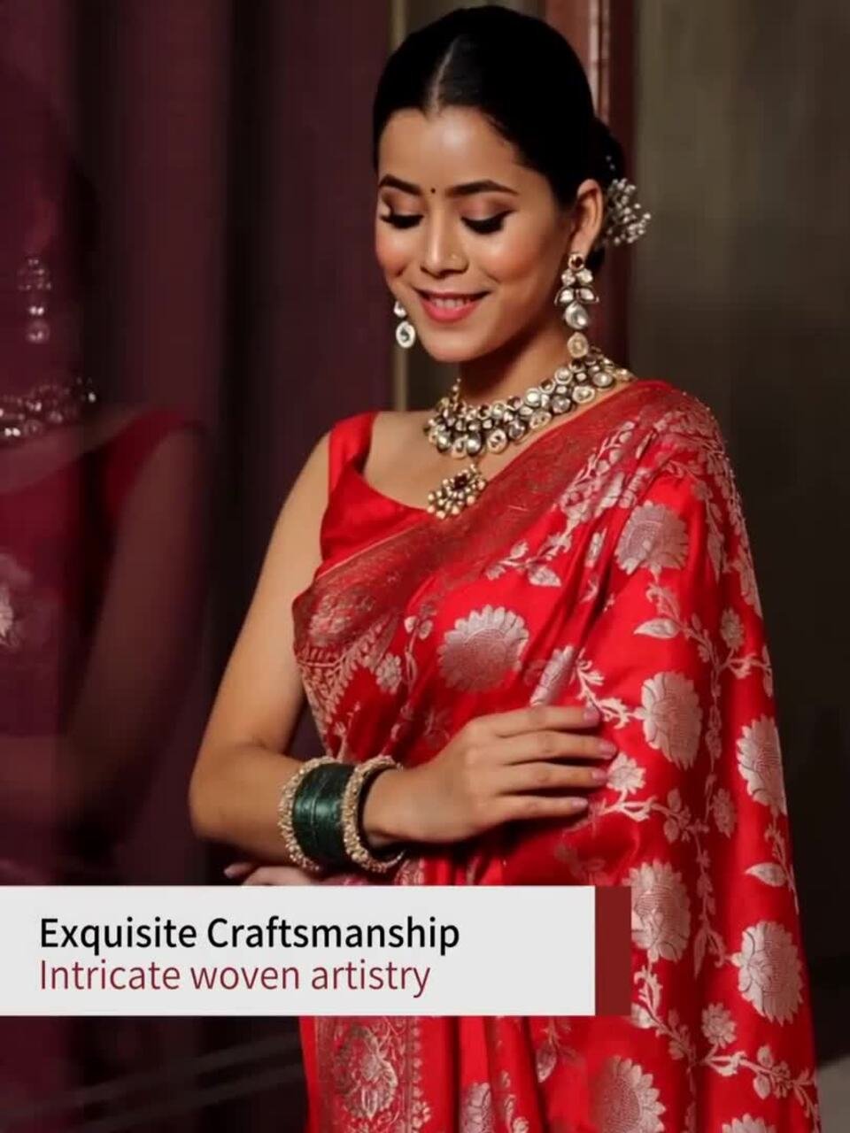 Red Zari Woven Banarasi Silk Saree - Image 7