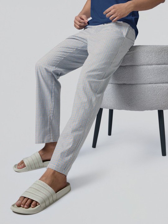 Men Checked Pure Cotton Lounge Pants with Drawstring & 3 Pockets - Image 5