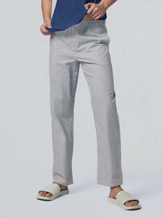 Men Checked Pure Cotton Lounge Pants with Drawstring & 3 Pockets - Image 4