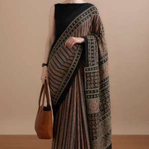 Black Mulmul Cotton Striped Saree