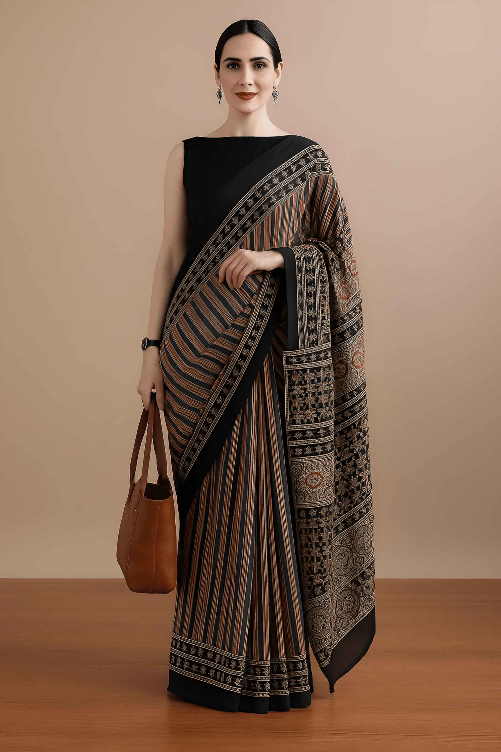 Black Mulmul Cotton Striped Saree