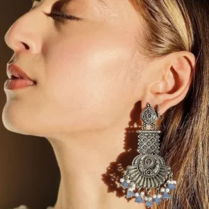 NestShobha Blue Stone Oxidised Drop Earrings