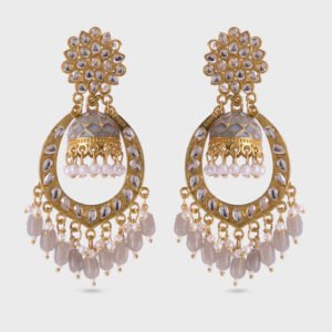 NestShobha Grey Floral Kundan Beaded Jhumkas