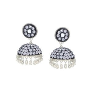 Oxidised Dome Stone Jhumkas Earrings