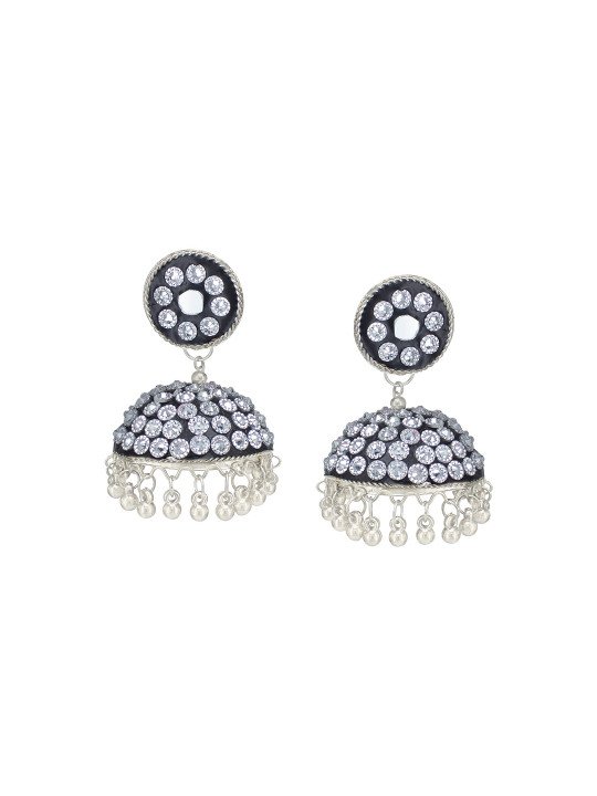 Oxidised Dome Stone Jhumkas Earrings