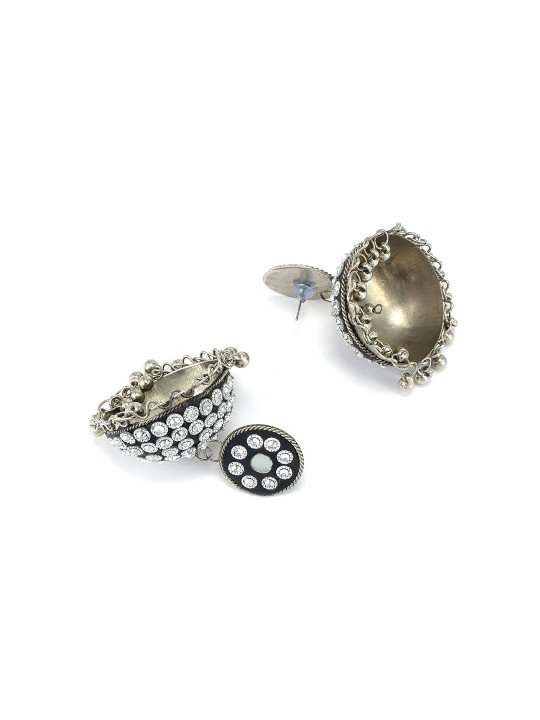 Oxidised Dome Stone Jhumkas Earrings - Image 3