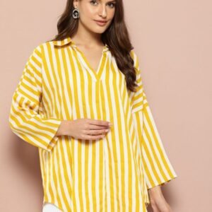 Striped Drop-Shoulder Wide Collar Top