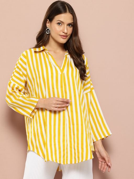 Striped Drop-Shoulder Wide Collar Top