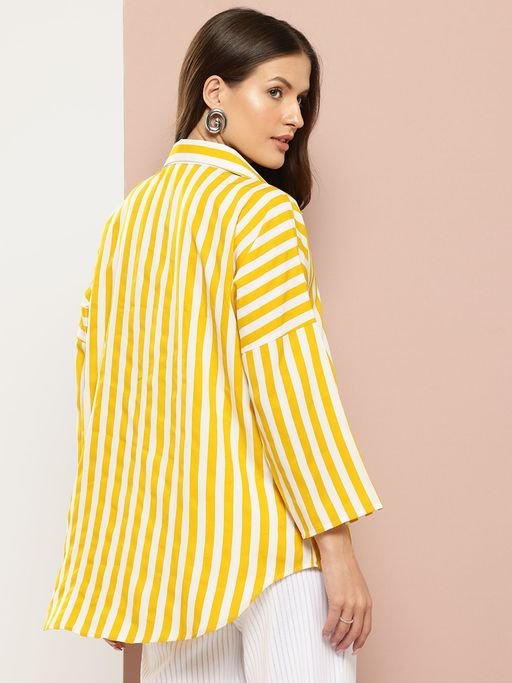 Striped Drop-Shoulder Wide Collar Top - Image 2