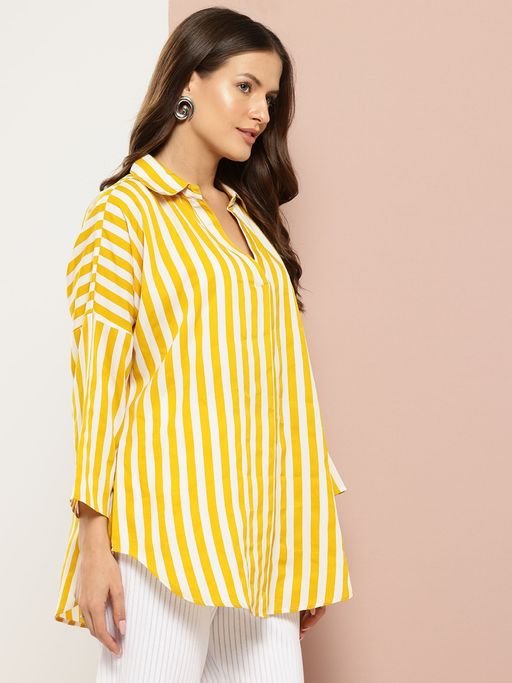 Striped Drop-Shoulder Wide Collar Top - Image 4
