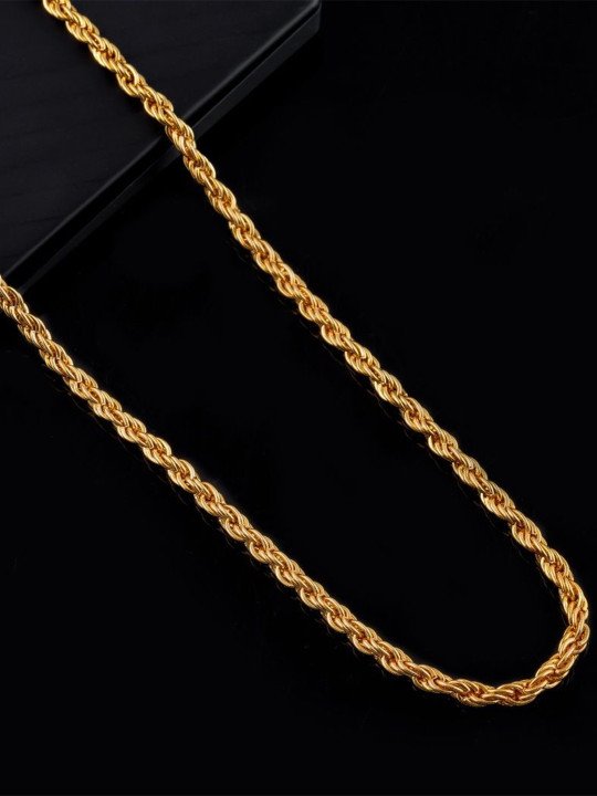 Men Gold-Plated Twisted Rope Link Chain Necklace - Image 2