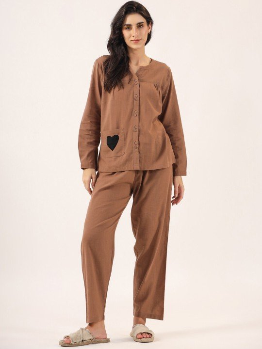 Women’s Mandarin Collar Cotton Night Suit