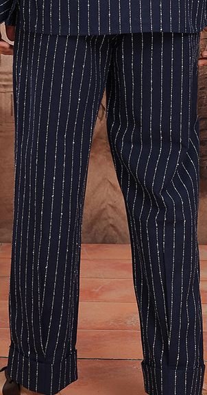 Striped Cotton Band Collar Kurta Set - Image 4