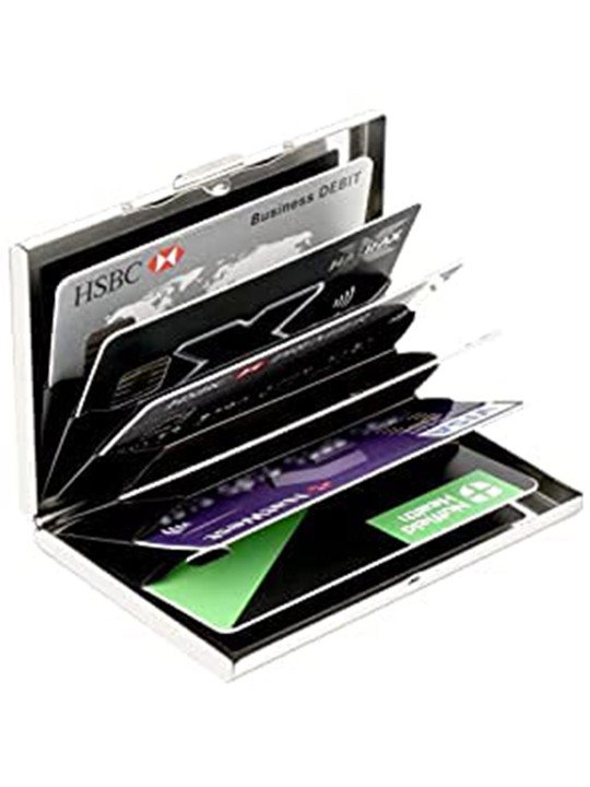 Abstract Printed Grey Card Holder with 6 Card Slots - Image 2