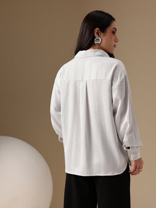 UrbanEase White Textured Drop-Shoulder Casual Shirt - Image 4