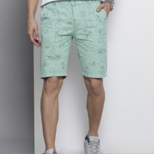 Men’s Green Printed Slim Chino Shorts