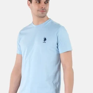 Men Embroidered Logo Pure Cotton Lightweight Lounge T-shirt – Blue