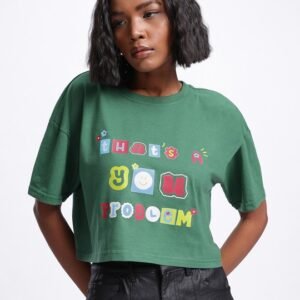 The Comedy Crew Green Printed Drop-Shoulder Boxy T-shirt