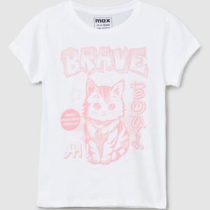 Girls White Pink Graphic Cotton T-shirt
