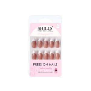 Shills Professional Reusable French Almond Press-On Nails – Beige (24 pcs)