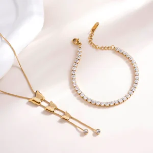 Butterfly Long Chain Necklace & Diamond Affair Bracelet Combo Set | NestShobha