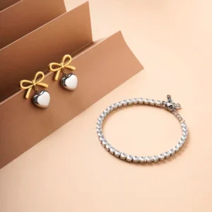 Diamond Affair Bracelet & Wrapped With Love Earrings Combo | Dual Tone & Rhodium Finish – NestShobha