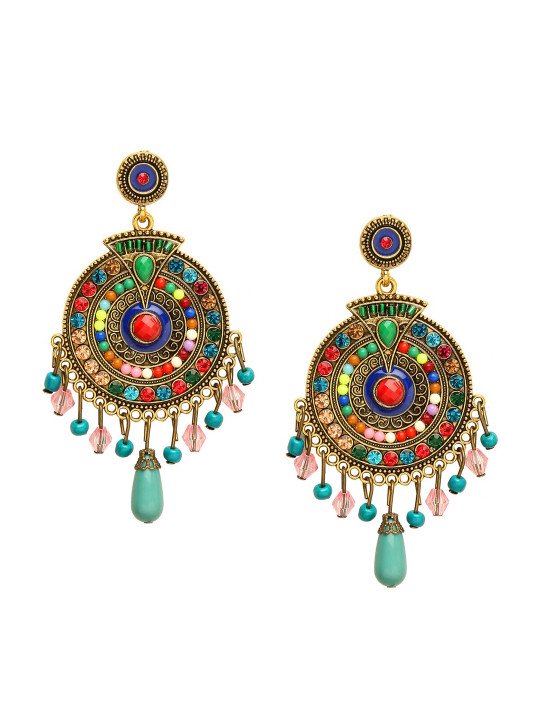 Multicoloured Contemporary Drop Earrings with Artificial Beads