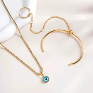 Evil-Eye Spiral Necklace, Cuff Bracelet & Ring Combo Set | NestShobha