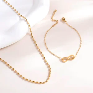 Gold Beaded Necklace & Infinity Charm Bracelet Combo Set | Jewellery – NestShobha