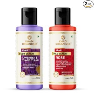 Khadi Organique Lavender & Ylang Ylang Body Wash With Rose Face Wash Combo Pack