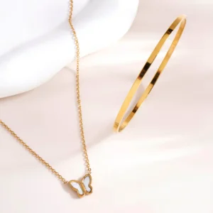 Little Butterfly Necklace & Flat Wire Bangle Combo Set |NestShobha