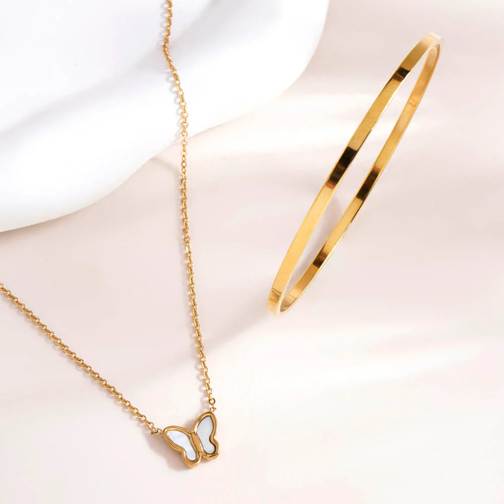 Little Butterfly Necklace & Flat Wire Bangle Combo Set |NestShobha