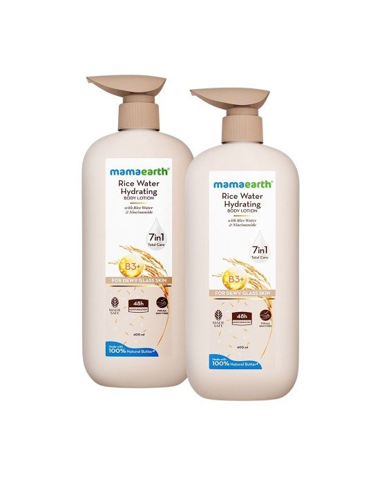 Mamaearth Rice Water Hydrating Body Lotion – Set of 2 (400ml Each)