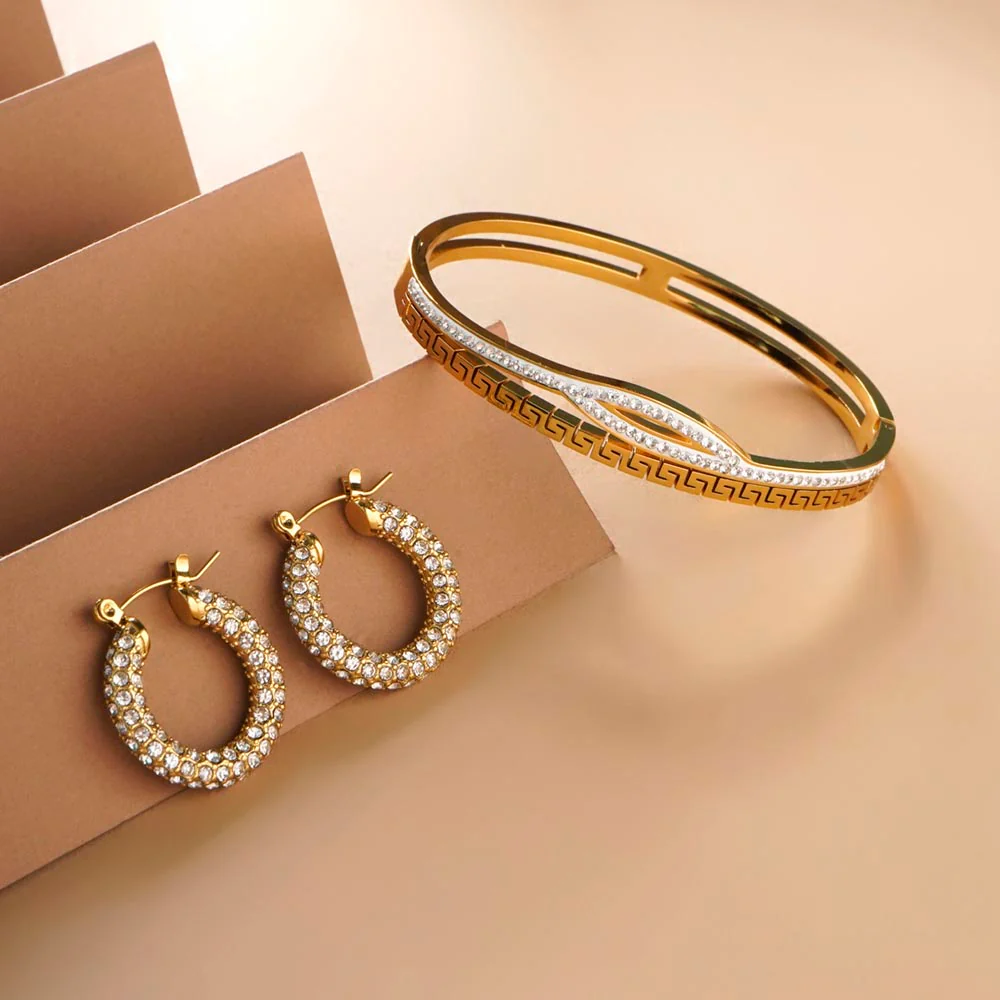 Multi Stone Bracelet & Diamond Studded Hoop Earrings Combo |  NestShobha