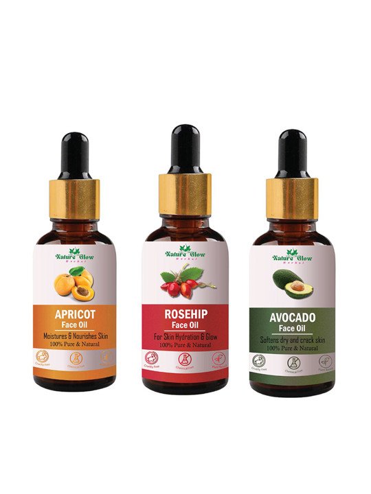 Nature Glow Herbal Apricot, Rosehip & Avocado Facial Oil – Set of 3 (15ml Each)