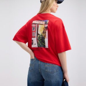 Pepe Jeans Women Printed Pure Cotton Oversized T-shirt – Red | Round Neck | Casual Wear