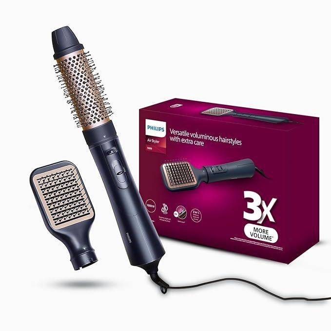 Philips 2-in-1 Airstyler – Volumizer & Blow Dryer Brush | 3X Volume, 50% Less Hair Breakage | Argan Oil Infused Plates
