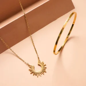 Sun Rays Necklace & Flat Wire Bangle Combo | Gold Plated Minimal Set – NestShobha